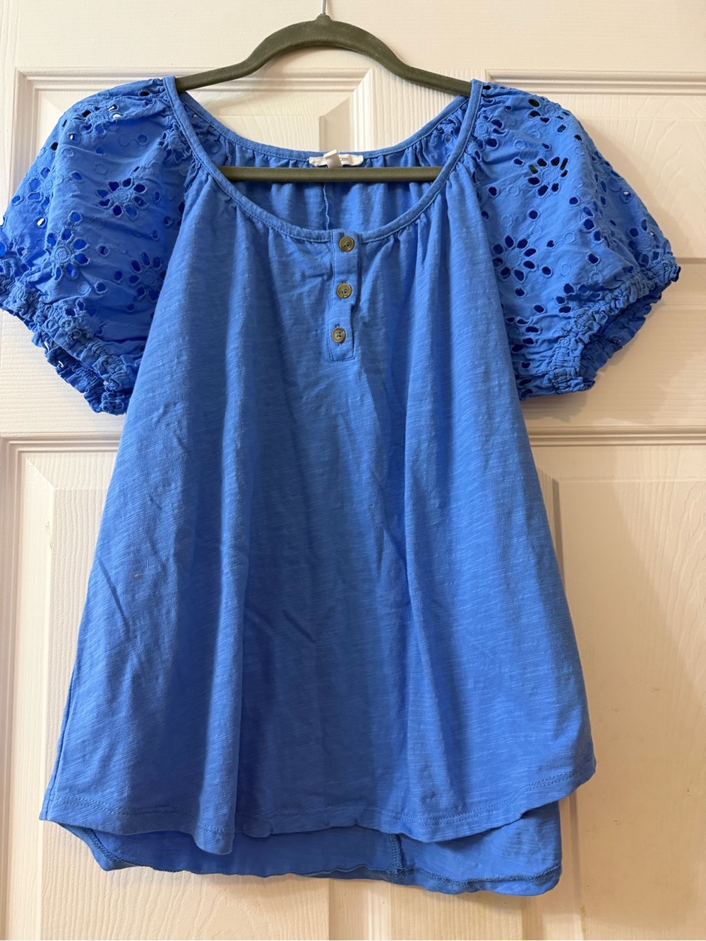 Maurices Blue Puff Sleeve Eyelet Top
